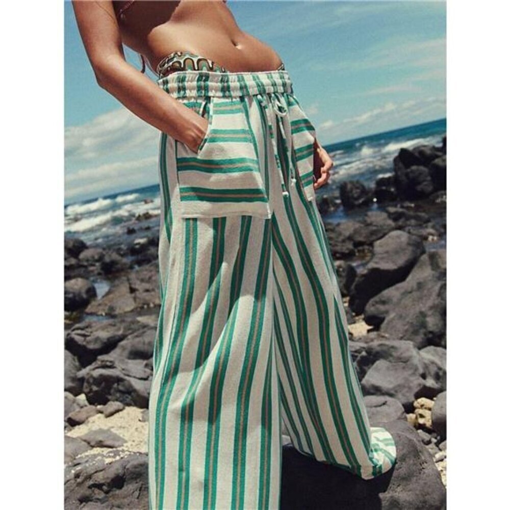 Striped Wide-Leg Drawstring Pants - Picture 4 of 13
